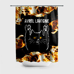 Шторка для душа Avril Lavigne рок кот и огонь, цвет: 3D-принт