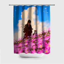 Шторка для душа Девушка самурай и сиба ину, цвет: 3D-принт