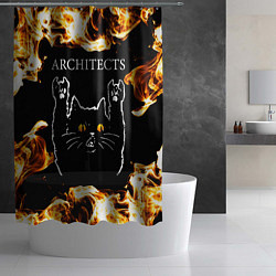 Шторка для душа Architects рок кот и огонь, цвет: 3D-принт — фото 2