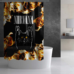 Шторка для душа Nirvana рок кот и огонь, цвет: 3D-принт — фото 2