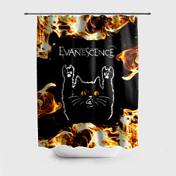 Шторка для душа Evanescence рок кот и огонь, цвет: 3D-принт