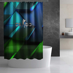 Шторка для душа CS GO green blue abstract, цвет: 3D-принт — фото 2