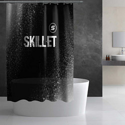 Шторка для душа Skillet glitch на темном фоне: символ сверху, цвет: 3D-принт — фото 2