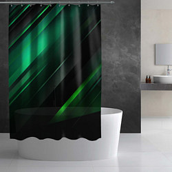 Шторка для душа Black green abstract, цвет: 3D-принт — фото 2