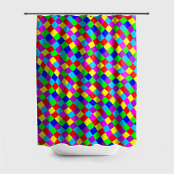 Шторка для душа Разноцветные искривленные маленькие квадраты, цвет: 3D-принт