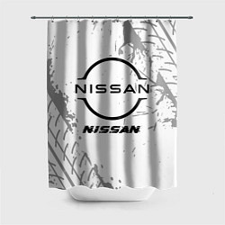 Шторка для душа Nissan speed на светлом фоне со следами шин, цвет: 3D-принт