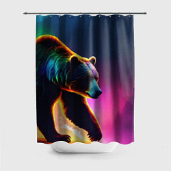 Шторка для душа Неоновый светящийся медведь гризли, цвет: 3D-принт