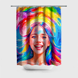 Шторка для душа Девушка с красочными волосами в каплях воды, цвет: 3D-принт
