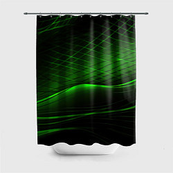 Шторка для душа Green lines black backgrouns, цвет: 3D-принт