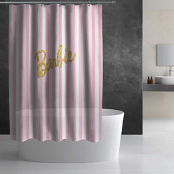 Шторка для душа Barbie - золотая надпись и бело-розовые полосы, цвет: 3D-принт — фото 2