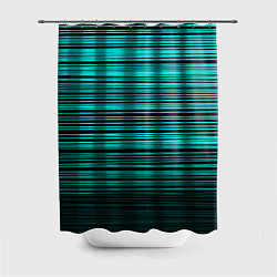 Шторка для душа Яркие неоновые бирюзовые полосы на черном, цвет: 3D-принт
