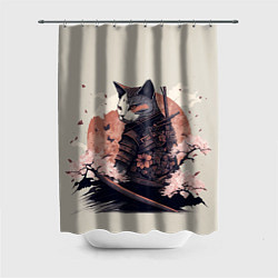 Шторка для душа Боевой котенок ниндзя - японская сакура, цвет: 3D-принт