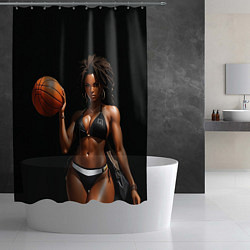 Шторка для душа Девушка с баскетбольным мячом, цвет: 3D-принт — фото 2