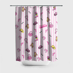 Шторка для душа Барби - розовая полоска и аксессуары, цвет: 3D-принт
