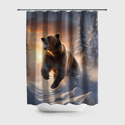 Шторка для душа Бурый медведь в лесу, цвет: 3D-принт