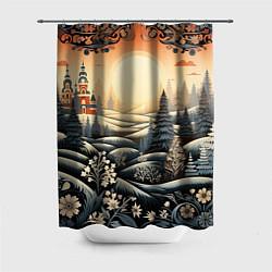 Шторка для душа Зимний предновогодний пейзаж, цвет: 3D-принт