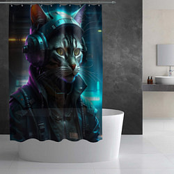 Шторка для душа Кот киберпанк от ai, цвет: 3D-принт — фото 2