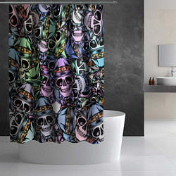 Шторка для душа Разноцветные черепа в кепке паттерн, цвет: 3D-принт — фото 2