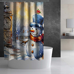 Шторка для душа Снеговик новый год, цвет: 3D-принт — фото 2