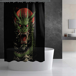 Шторка для душа Зеленый дракон с открытой пастью, цвет: 3D-принт — фото 2
