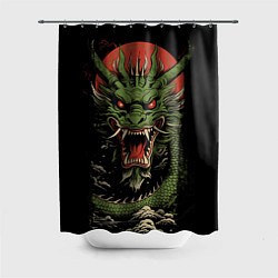Шторка для ванной Зеленый дракон с открытой пастью