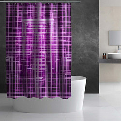 Шторка для душа Фиолетовые неоновые полосы киберпанк, цвет: 3D-принт — фото 2