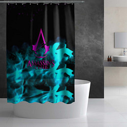 Шторка для душа Assassins Creed flame neon, цвет: 3D-принт — фото 2