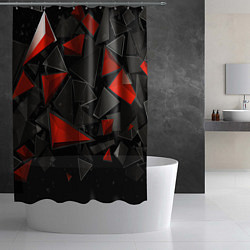 Шторка для душа Черные и красные треугольные частицы, цвет: 3D-принт — фото 2