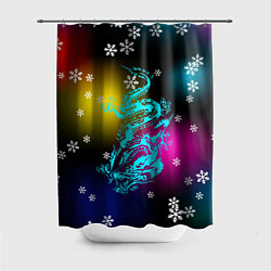 Шторка для душа Праздничный дракон и снежинки, цвет: 3D-принт