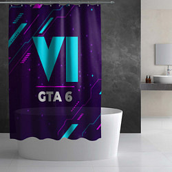 Шторка для душа Символ GTA 6 в неоновых цветах на темном фоне, цвет: 3D-принт — фото 2