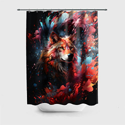 Шторка для душа Красный волк в брызгах краски, цвет: 3D-принт