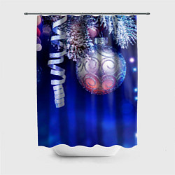 Шторка для душа Новогодняя елка с шарами, цвет: 3D-принт