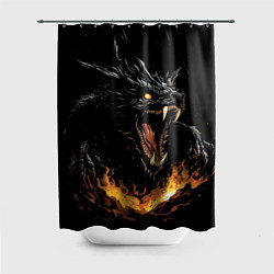 Шторка для душа Черный дракон в огне, цвет: 3D-принт
