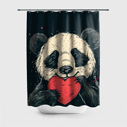 Шторка для душа Влюбленная панда обнимает сердечко, цвет: 3D-принт