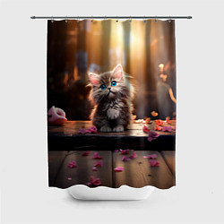 Шторка для душа Милый котенок 14 февраля, цвет: 3D-принт