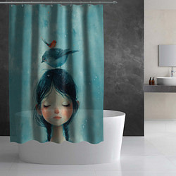 Шторка для душа Девочка с птицами, цвет: 3D-принт — фото 2