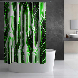 Шторка для душа Зелёные неоновые полосы на чёрном фоне, цвет: 3D-принт — фото 2