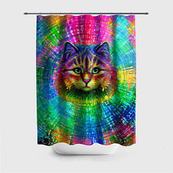 Шторка для душа Цветной кот, цвет: 3D-принт