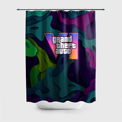 Шторка для душа GTA 6 logo яркий неоновый камуфляжный стиль, цвет: 3D-принт