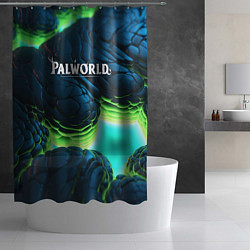 Шторка для душа Palworld логотип на ярких синих и зеленых неоновых, цвет: 3D-принт — фото 2
