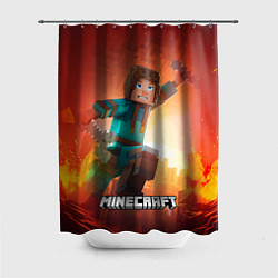 Шторка для душа Персонаж Minecraft пробирается сквозь огонь, цвет: 3D-принт