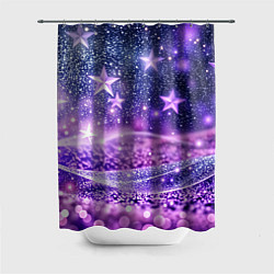 Шторка для душа Абстрактные звезды в фиолетовых искрах, цвет: 3D-принт