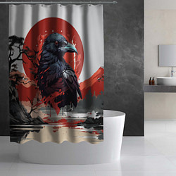 Шторка для душа Японский ворон, цвет: 3D-принт — фото 2
