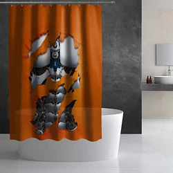 Шторка для душа Кибермеханизм мужской оранжевый, цвет: 3D-принт — фото 2