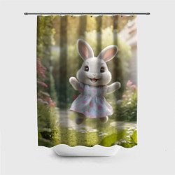 Шторка для душа Забавный белый кролик в платье, цвет: 3D-принт
