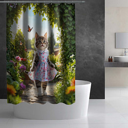 Шторка для душа Кошка в летнем платье в саду, цвет: 3D-принт — фото 2
