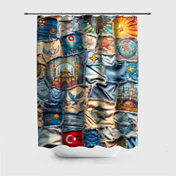 Шторка для душа Джинсы в Турции - пэчворк, цвет: 3D-принт