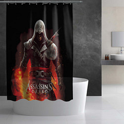 Шторка для душа Assassins creed огненный фон вокруг, цвет: 3D-принт — фото 2