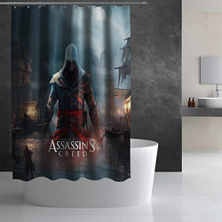 Шторка для душа Assassins creed ночной город, цвет: 3D-принт — фото 2