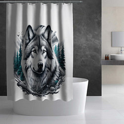 Шторка для душа Волк и природа, цвет: 3D-принт — фото 2
